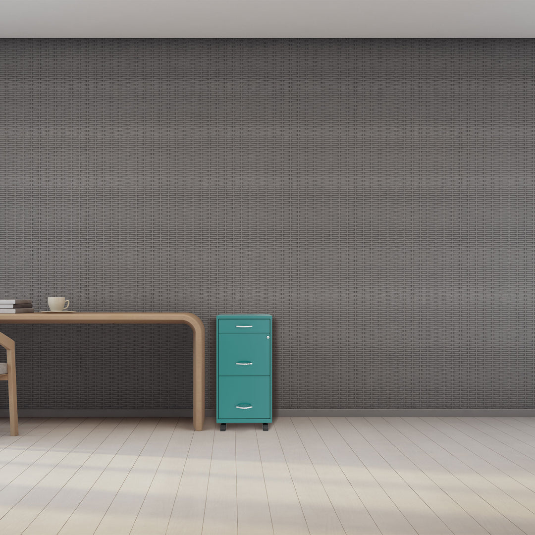 Space Solutions 18 Inch Wide 3 Drawer Mobile Cabinet for Office, Teal (Open Box)