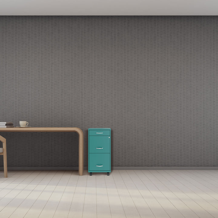 Space Solutions 18 Inch Wide 3 Drawer Mobile Cabinet for Office, Teal (Open Box)