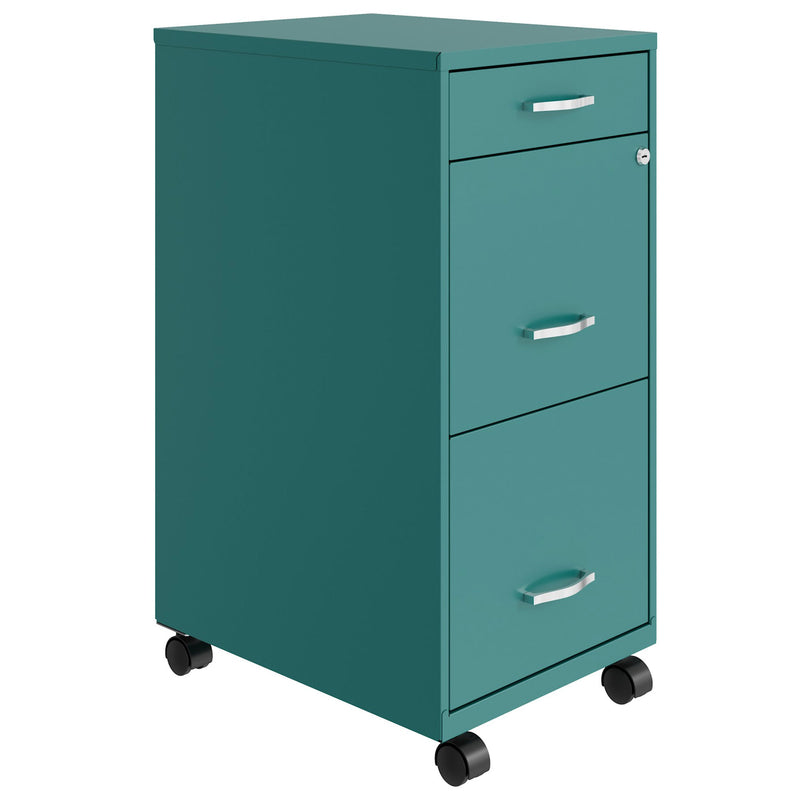 Space Solutions 18 Inch Wide 3 Drawer Mobile Organizer Cabinet for Office, Teal