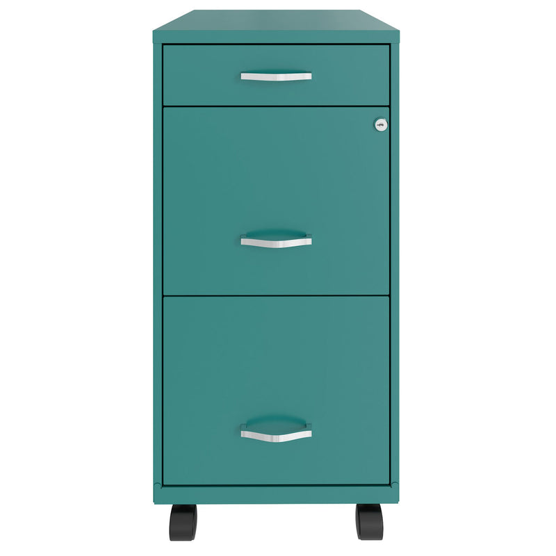 Space Solutions 18 Inch Wide 3 Drawer Mobile Cabinet for Office, Teal (Open Box)
