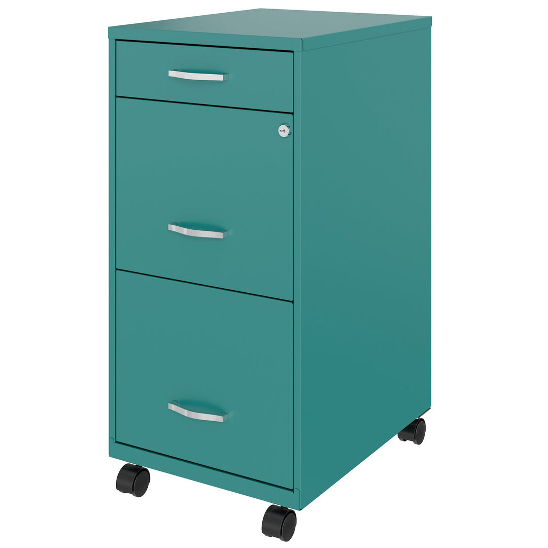 Space Solutions 18 Inch Wide 3 Drawer Mobile Cabinet for Office, Teal (Open Box)