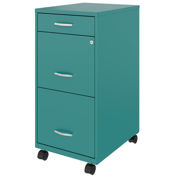 Space Solutions 18 Inch Wide 3 Drawer Mobile Cabinet for Office, Teal (Open Box)