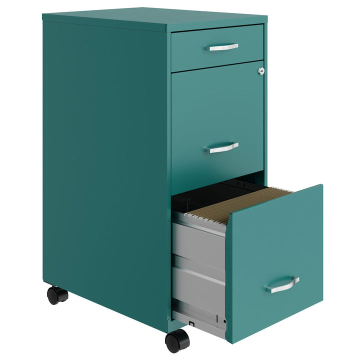 Space Solutions 18 Inch Wide 3 Drawer Mobile Cabinet for Office, Teal (Open Box)