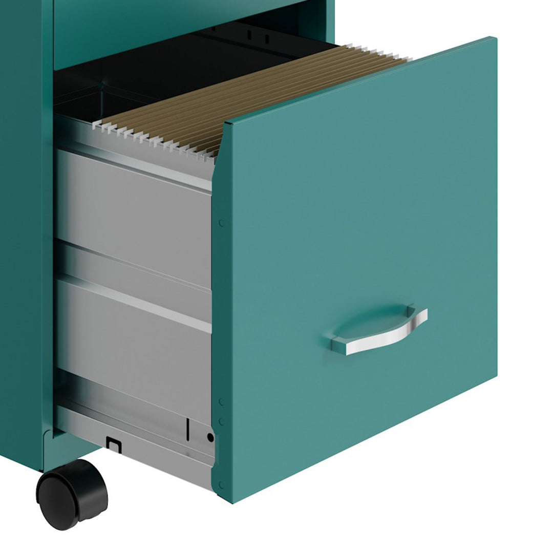 Space Solutions 18 Inch Wide 3 Drawer Mobile Cabinet for Office, Teal (Open Box)