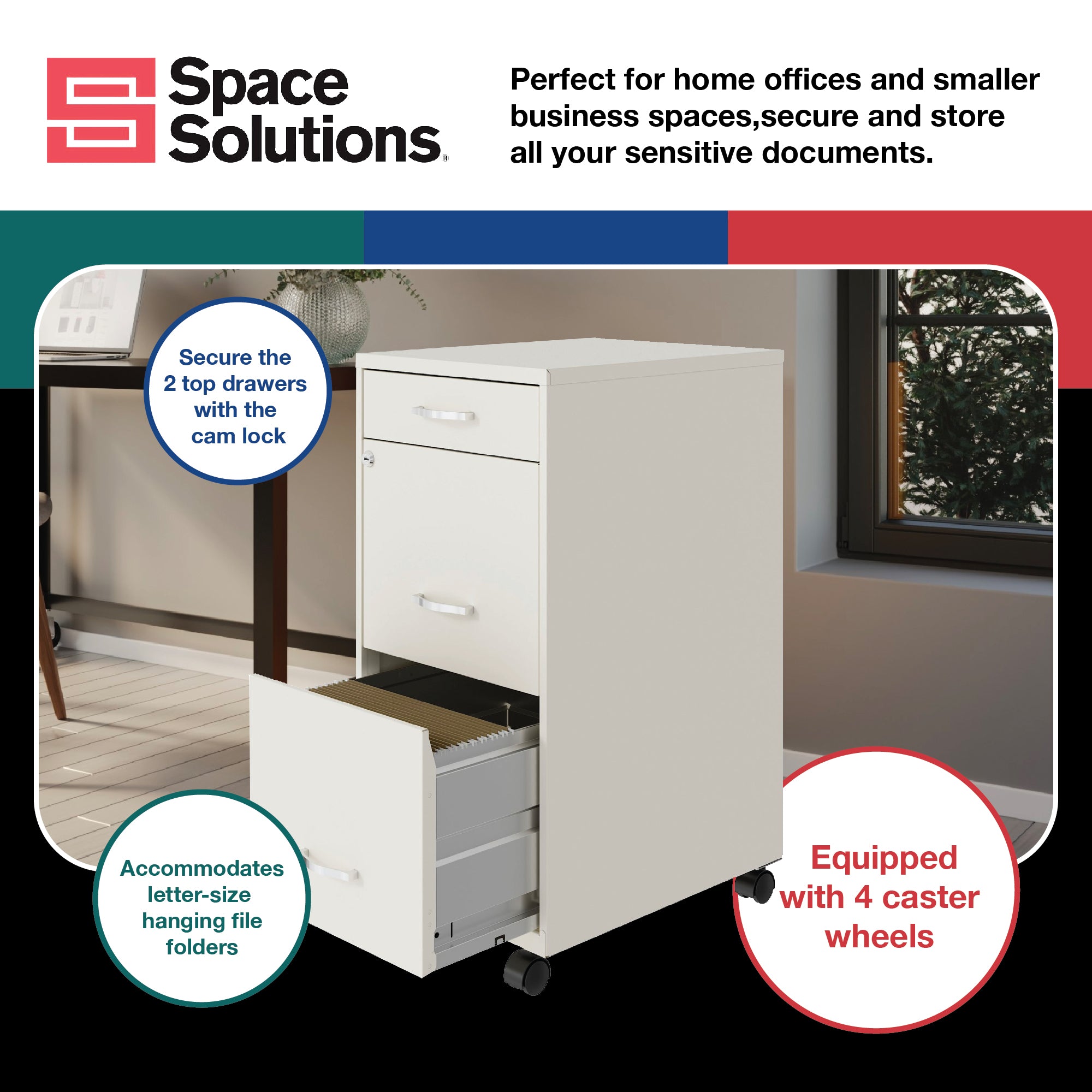 Space Solutions 18in Wide 3 Drawer Mobile Organizer Cabinet for Office (Damaged) - VMInnovations