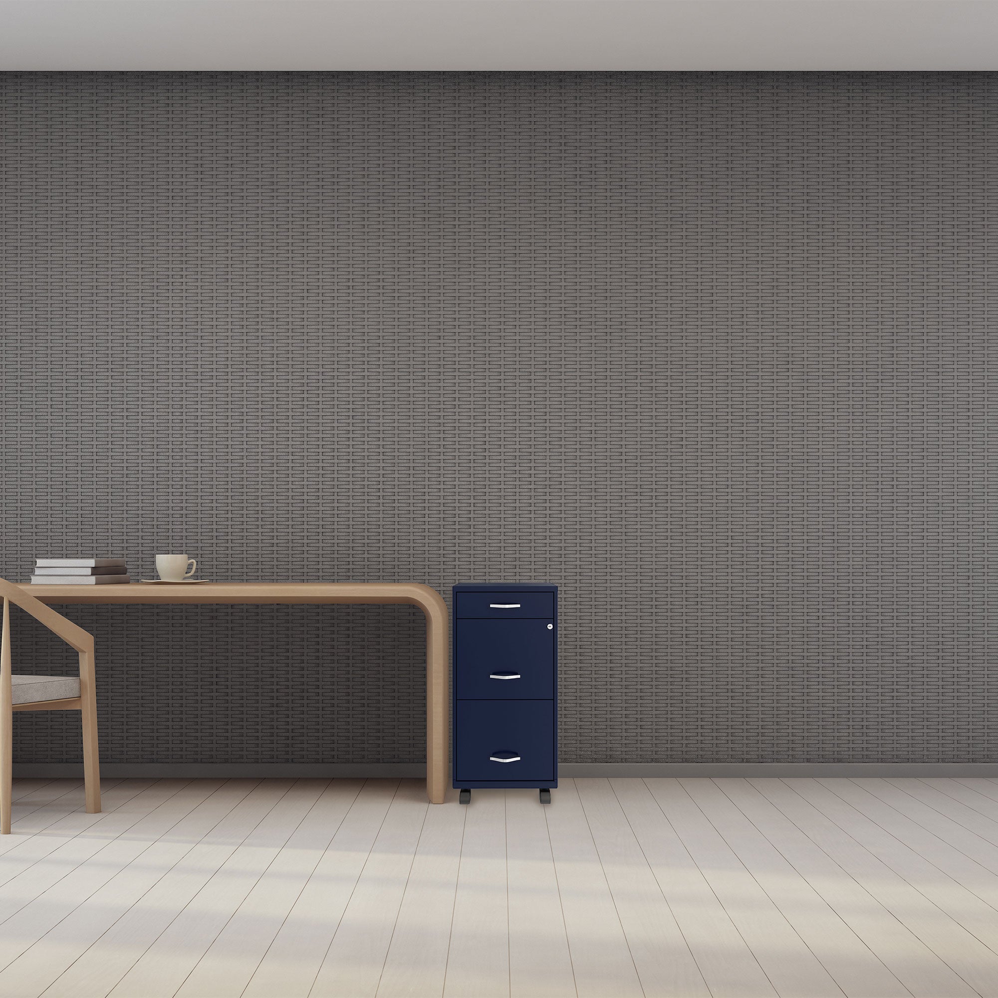 Space Solutions 18 In Wide 3 Drawer Mobile Cabinet for Offices, Navy (Used) - VMInnovations