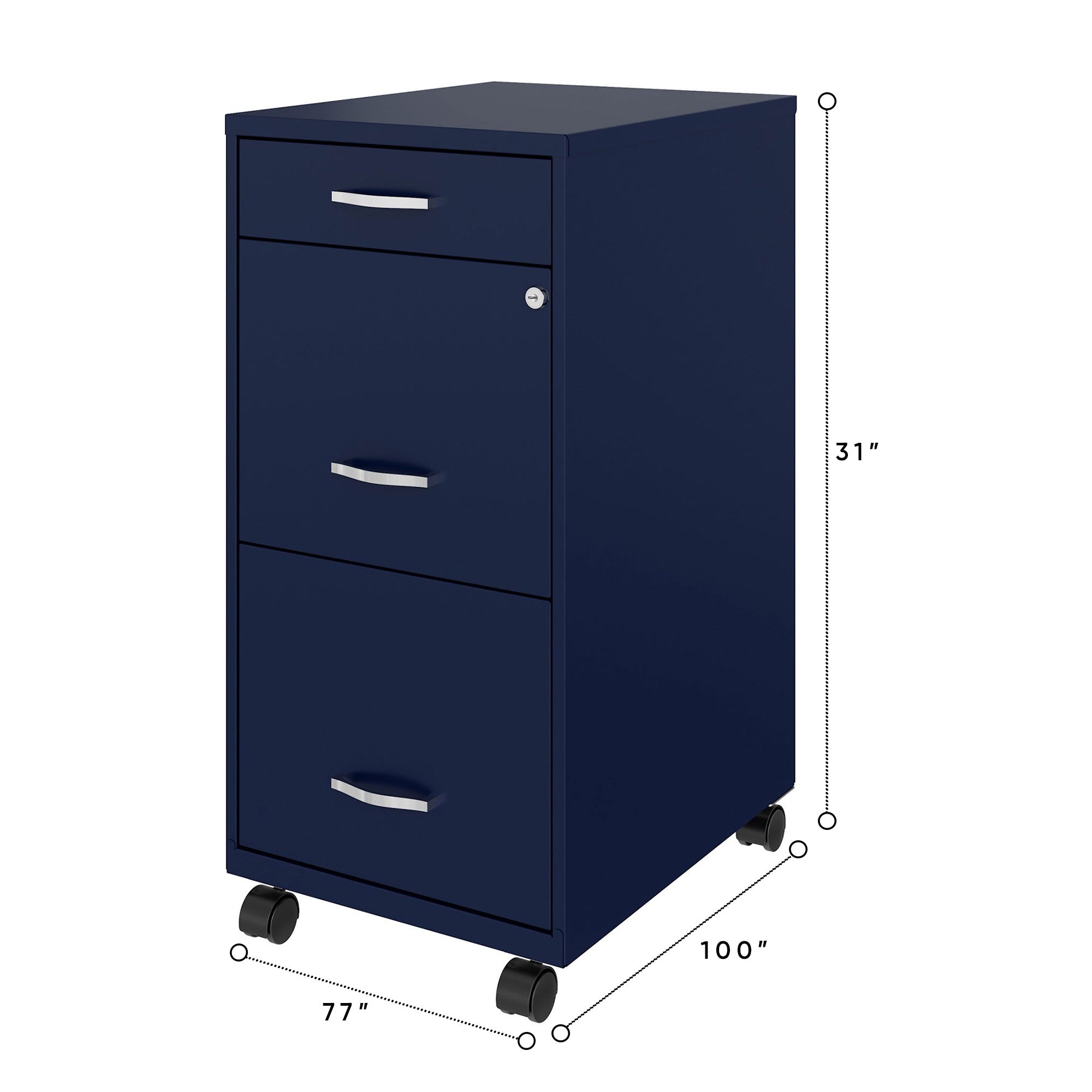 Space Solutions 18 In Wide 3 Drawer Mobile Cabinet for Offices, Navy (Used) - VMInnovations