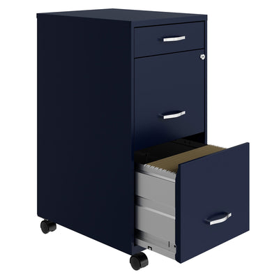Space Solutions 18 In Wide 3 Drawer Mobile Cabinet for Offices, Navy (Used) - VMInnovations