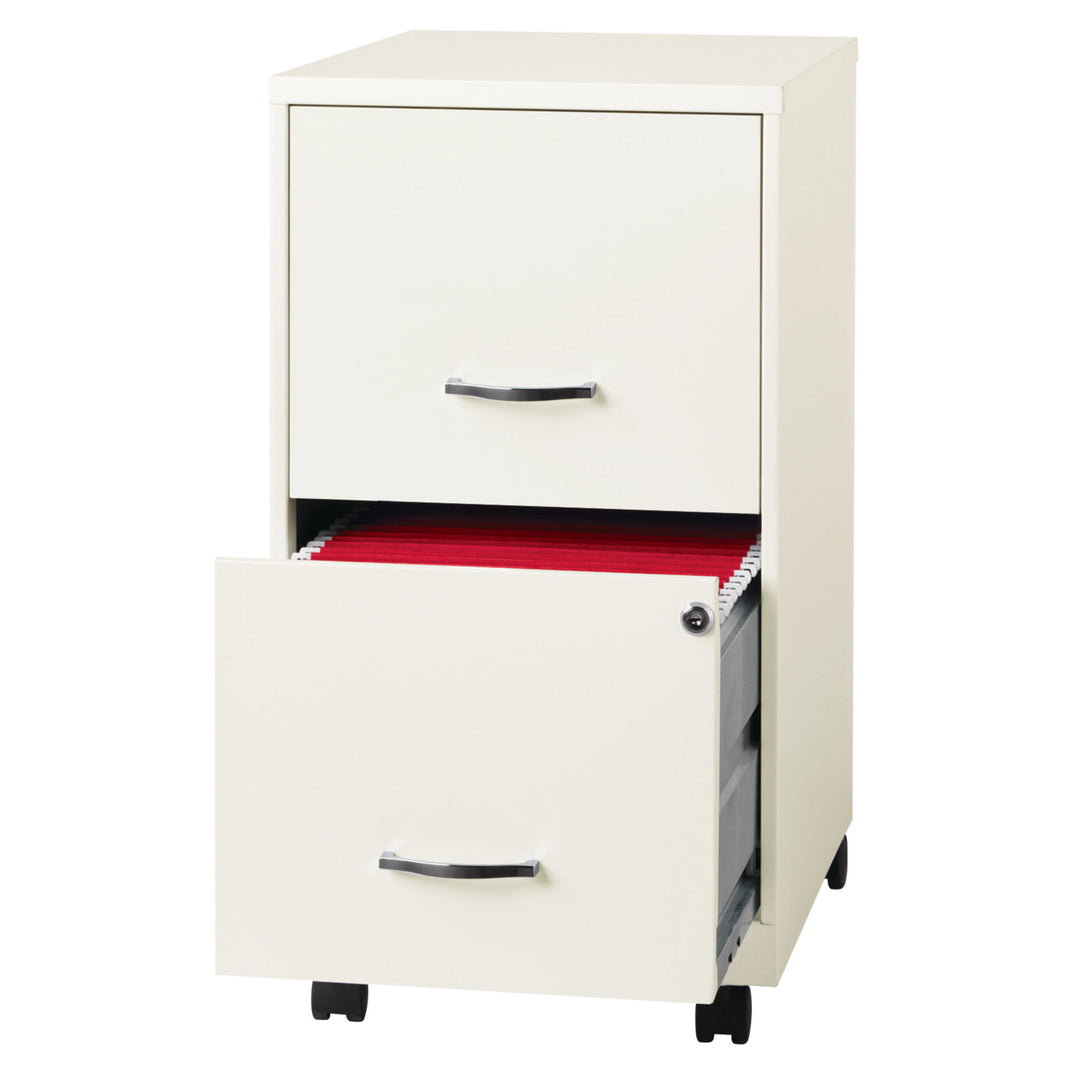 Space Solutions 18 Inch Wide 2 Drawer Mobile Cabinet for Office, Pearl White - VMInnovations