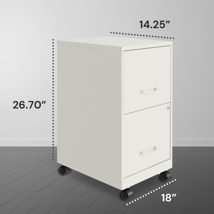 Space Solutions 18 Inch Wide 2 Drawer Mobile Cabinet for Office, Pearl White - VMInnovations