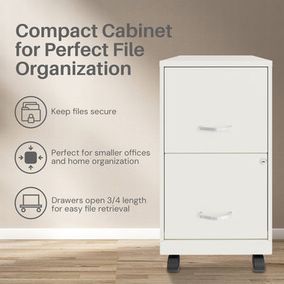 Space Solutions 18 Inch Wide 2 Drawer Mobile Cabinet for Office, White (Used)