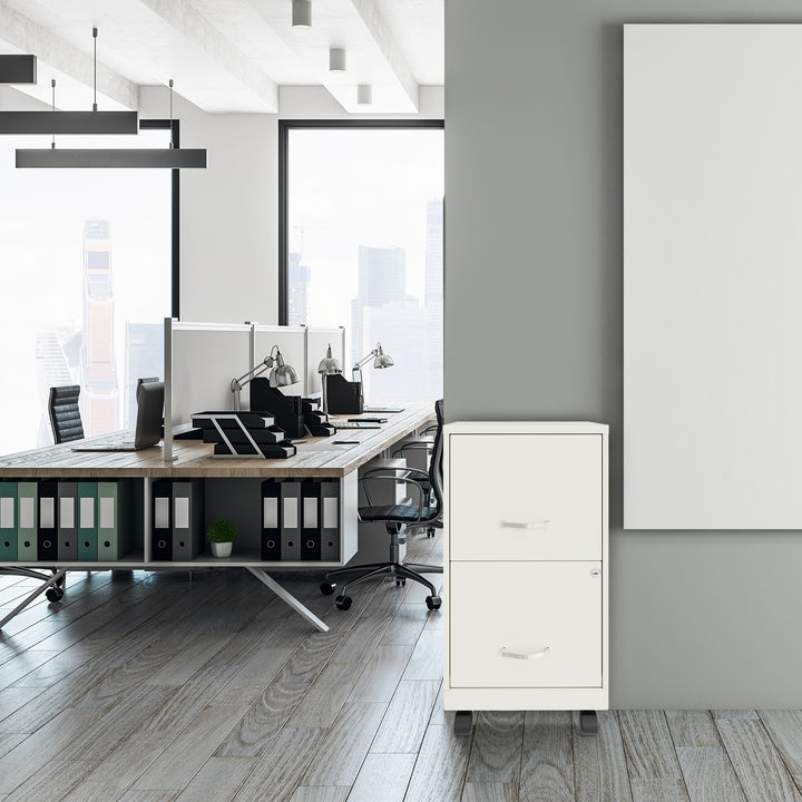 Space Solutions 18 Inch Wide 2 Drawer Mobile Cabinet for Office, Pearl White - VMInnovations