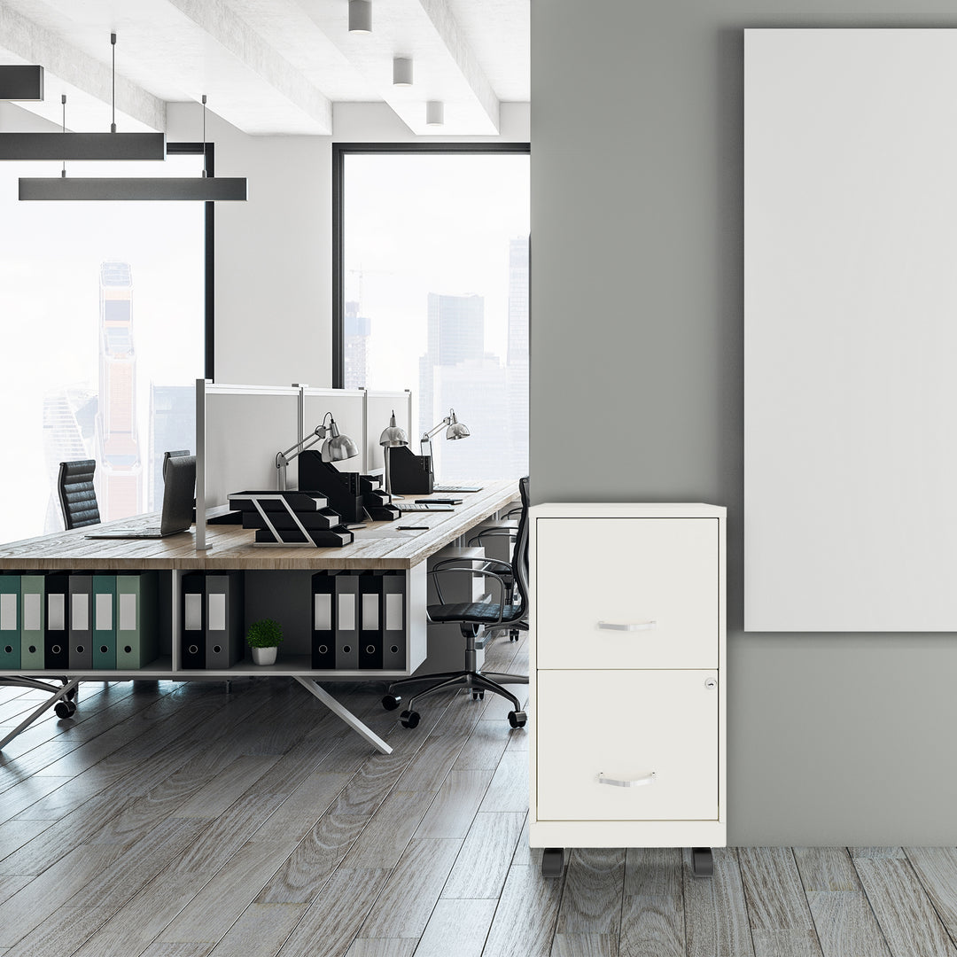 Space Solutions 18 Inch Wide 2 Drawer Mobile Cabinet for Office, White (Used) - VMInnovations