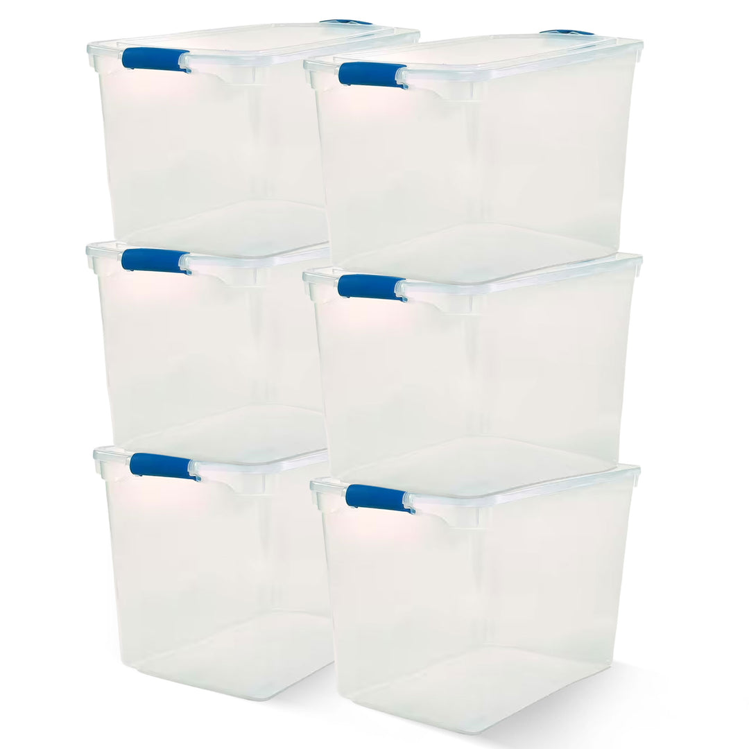 Homz 112-Quart Clear Plastic Stackable Storage Containers w/ Latch Lid, 6 Pack