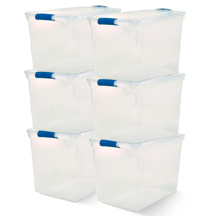 Homz 112-Quart Clear Plastic Stackable Storage Containers w/ Latch Lid, 6 Pack