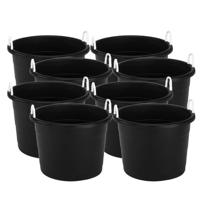 Homz 18 Gallon Plastic Utility Storage Bucket Tub w/ Rope Handles, Black, 8 Pack