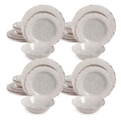 Gibson Studio California Mauna 12 Piece Melamine Dinnerware Set, Ice (4 Pack)