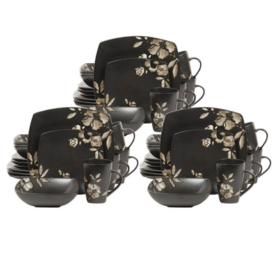 Gibson Elite Lanark 16 Piece Dinnerware Sets with Plates, Bowls, & Mugs (3 Pack)