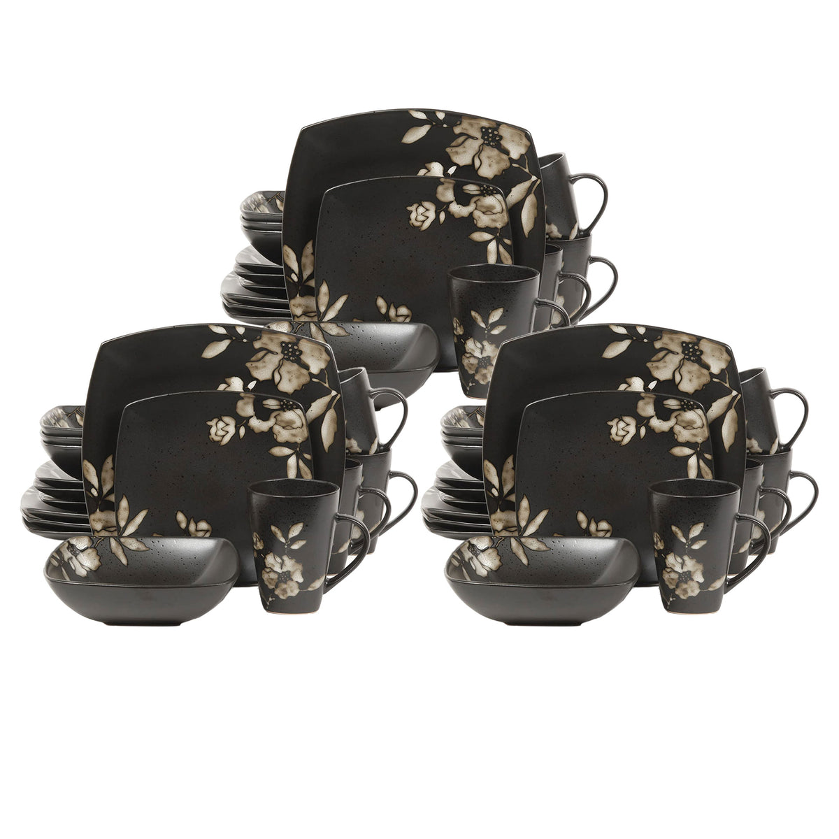 Gibson Elite Lanark 16 Piece Dinnerware Sets with Plates, Bowls, & Mugs (3 Pack)