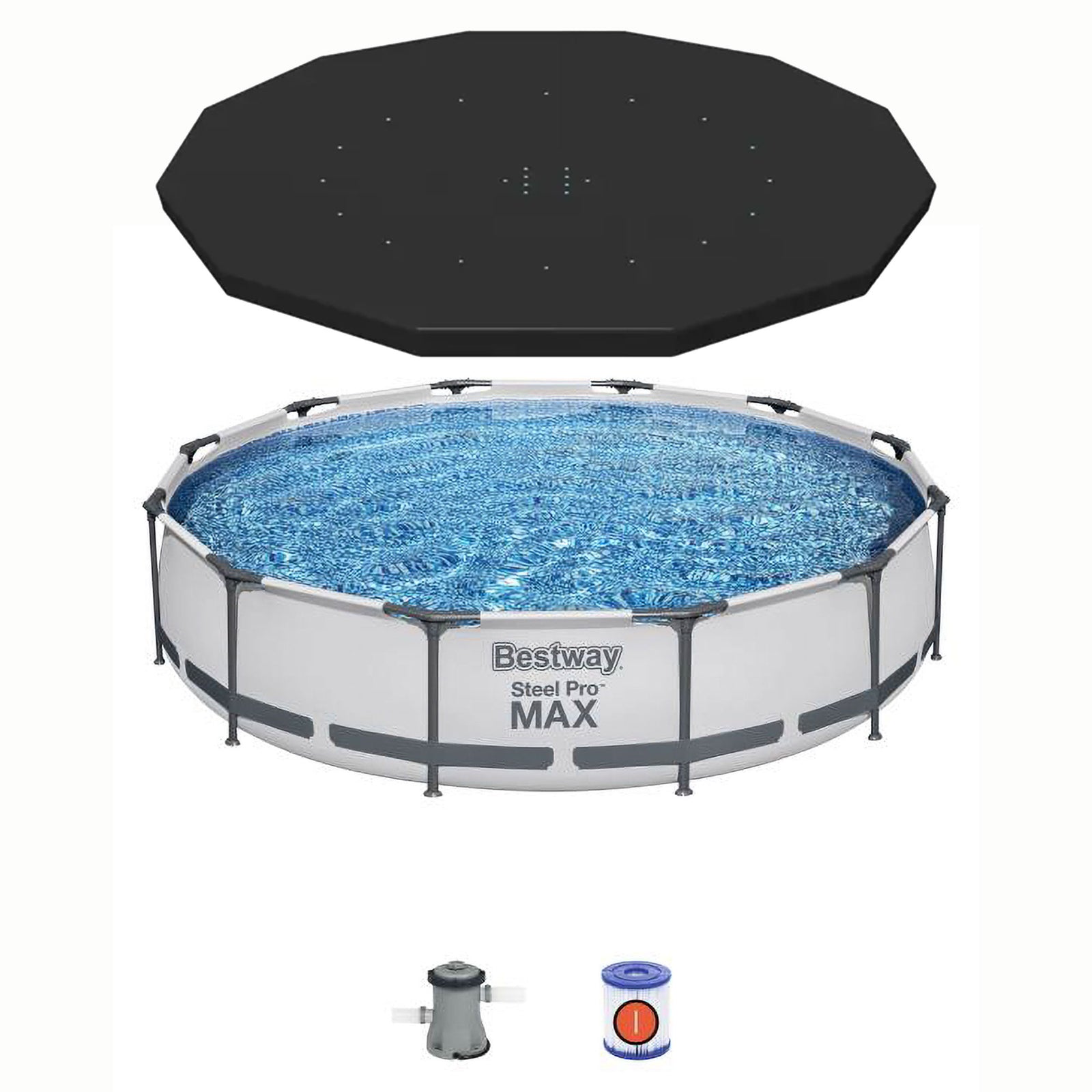 Bestway Steel Pro Max 12' x 30" Round Above Ground Frame Pool & Flowclear Cover - VMInnovations