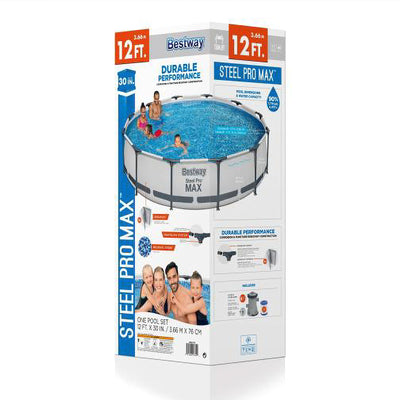 Bestway Steel Pro Max 12' x 30" Round Above Ground Frame Pool & Flowclear Cover