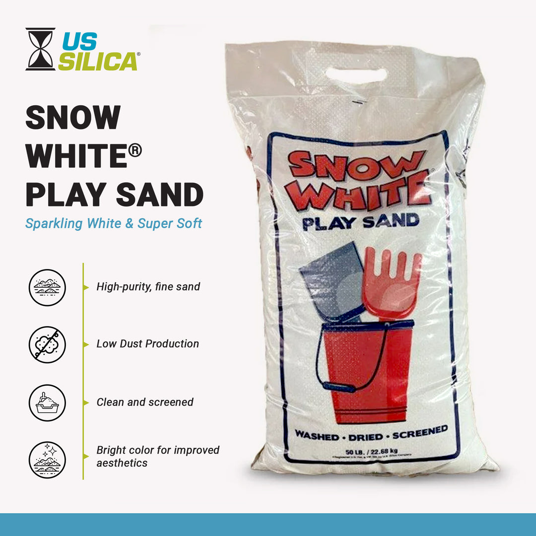 US Silica Snow White Comfortable Play Sand for Sand Tables, White, 50 Pound Bag