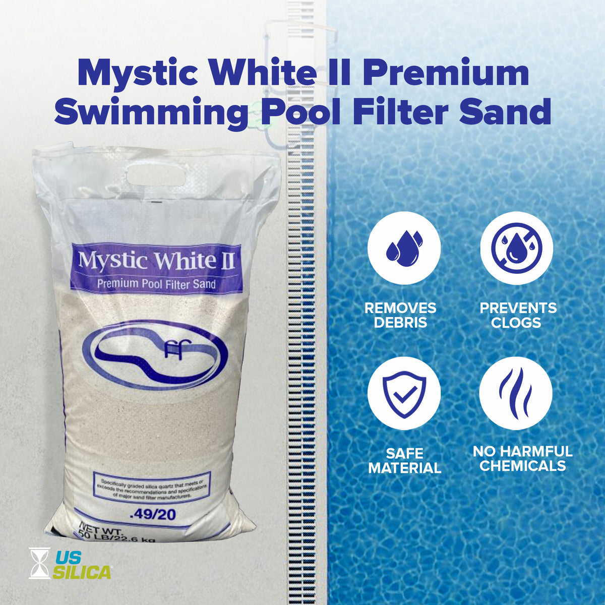 U.S. Silica 50 Pound Mystic White II Swimming Pool Filter Sand, White, 10 Pack