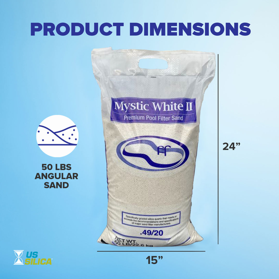 US Silica Mystic White II Premium Swimming Pool Filter Sand, White, 50 Pound Bag