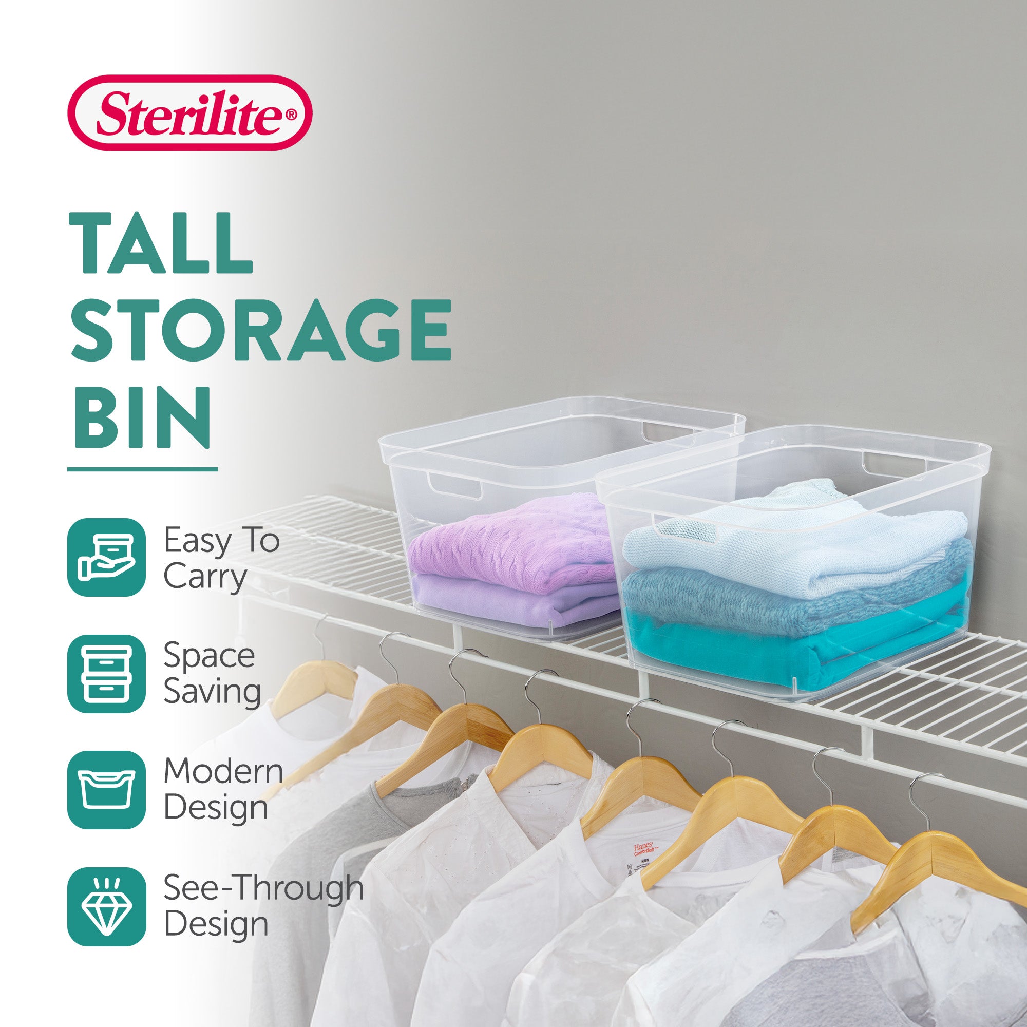 Sterilite 8.25x12.25x15 In Storage Bin w/ Carry Through Handles, Clear (24 Pack)