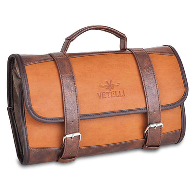 Vetelli Foldable Leather Travel Toiletry Bag for Men with 4 Pockets (Open Box) - VMInnovations