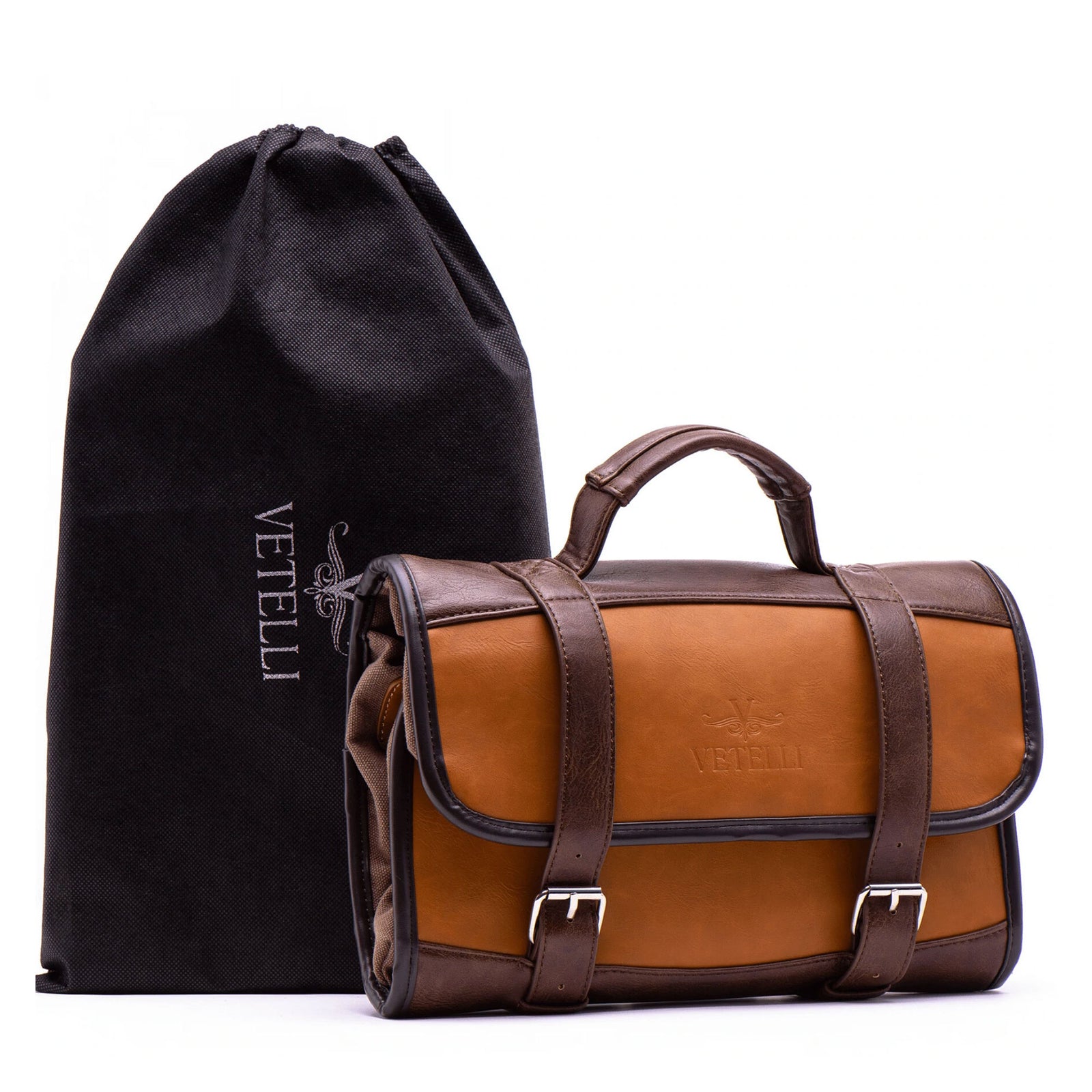 Vetelli Foldable Leather Travel Toiletry Bag for Men with 4 Pockets (Open Box) - VMInnovations