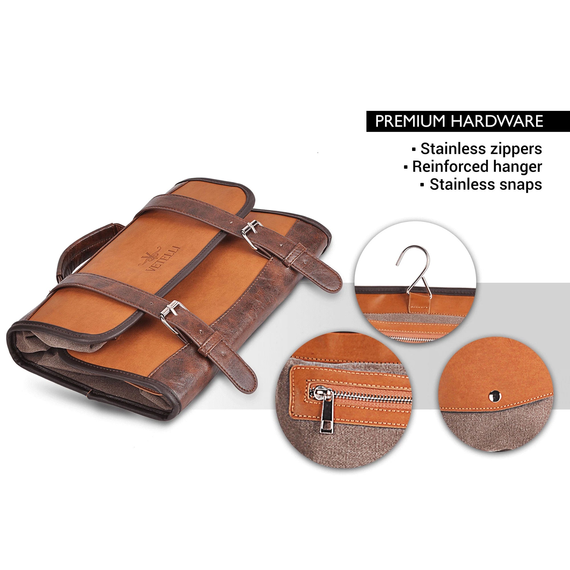 Vetelli Foldable Leather Travel Toiletry Bag for Men with 4 Pockets (Open Box) - VMInnovations