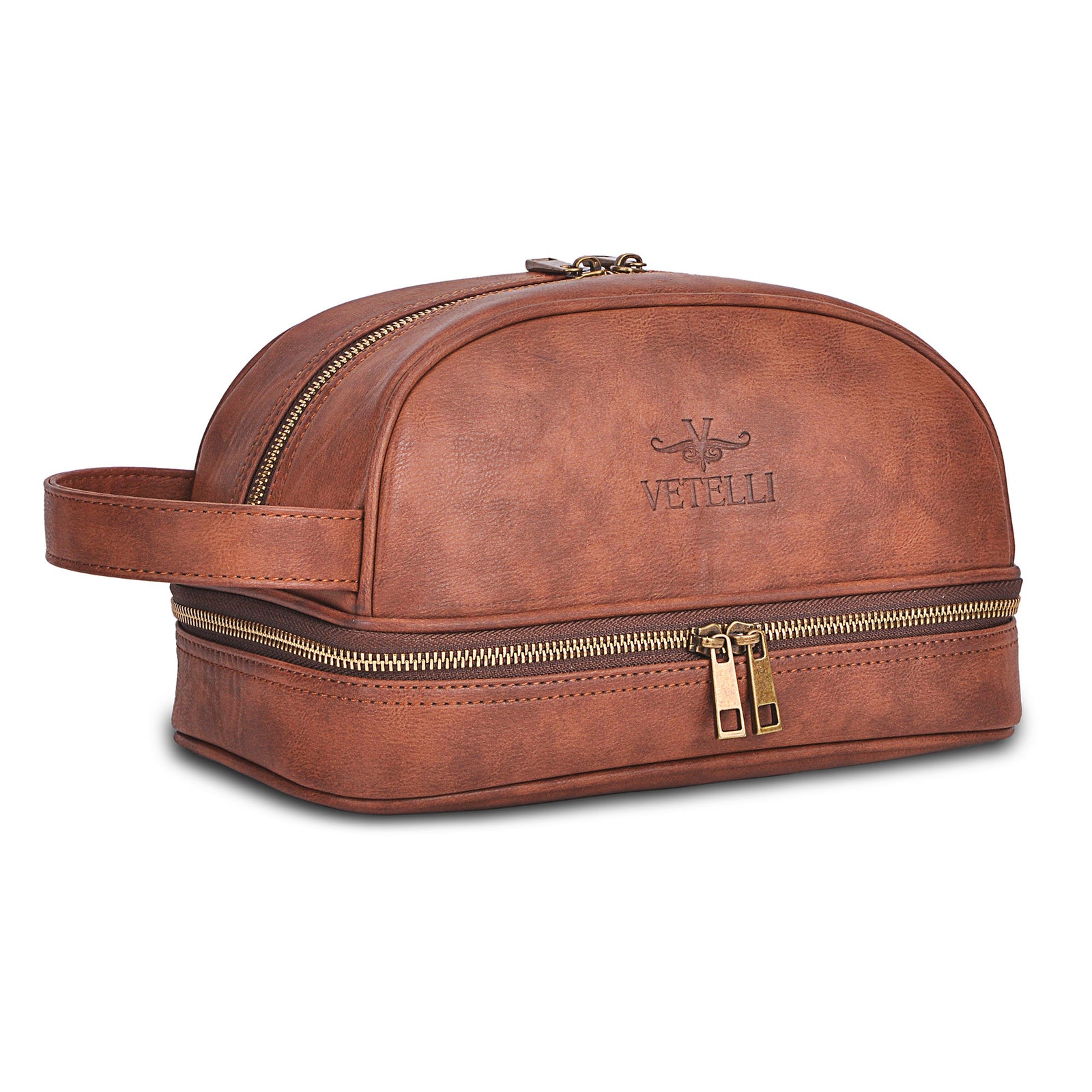 Classic Leather Travel Toiletry Bag and Dopp Kit w/ 2 Compartments (Open Box) - VMInnovations