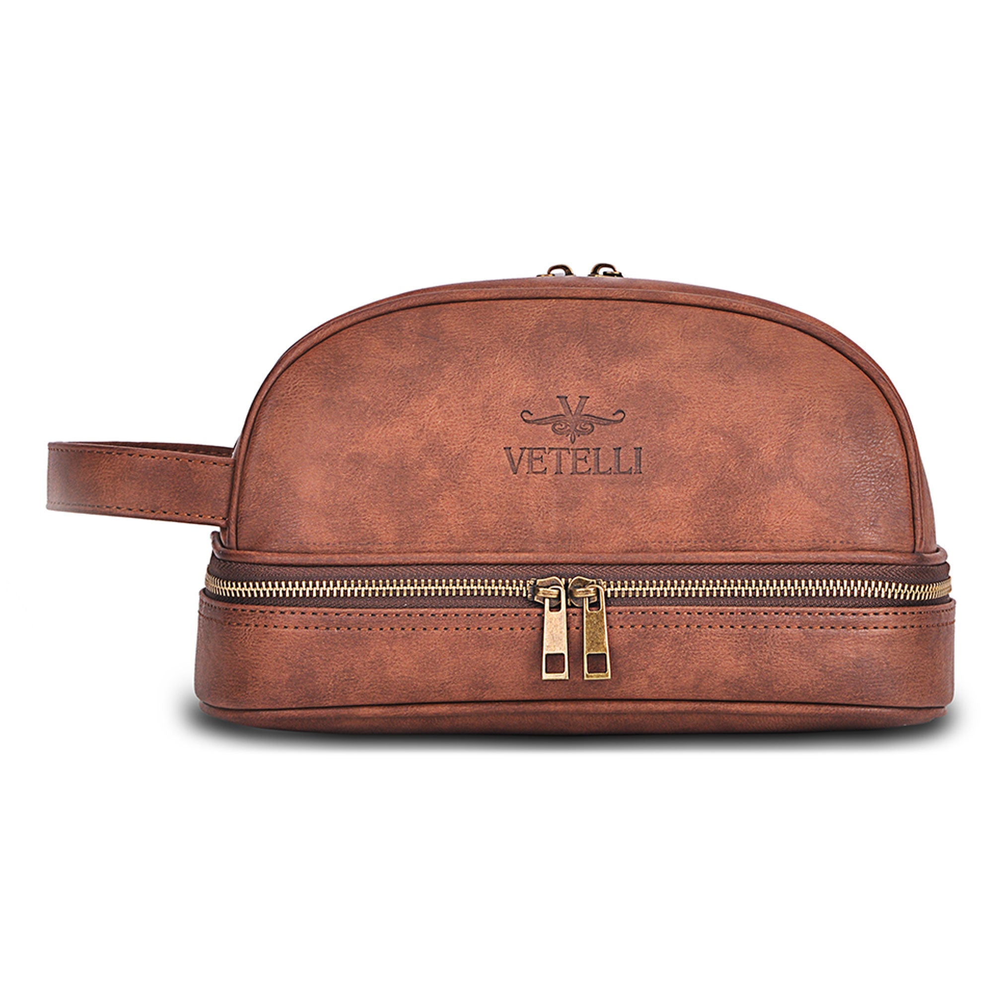 Classic Leather Travel Toiletry Bag and Dopp Kit w/ 2 Compartments (Open Box) - VMInnovations
