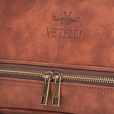 Classic Leather Travel Toiletry Bag and Dopp Kit w/ 2 Compartments (Open Box) - VMInnovations