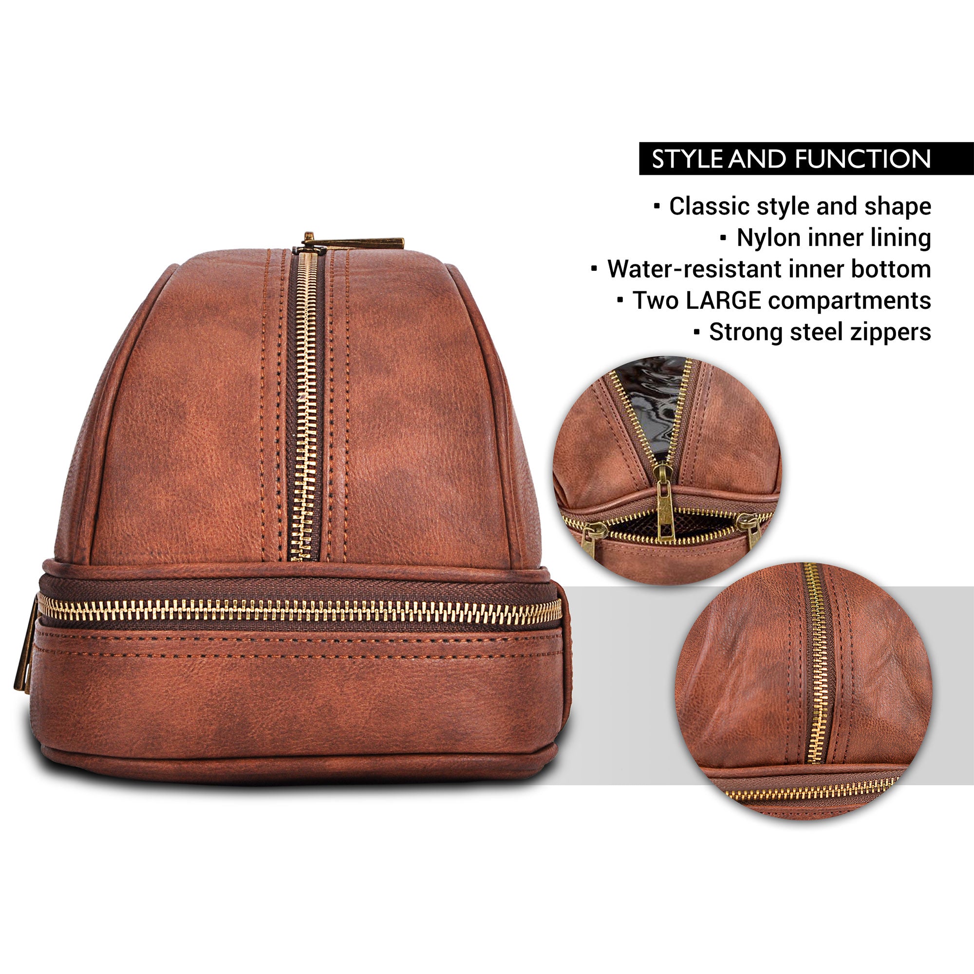Classic Leather Travel Toiletry Bag and Dopp Kit w/ 2 Compartments (Open Box) - VMInnovations