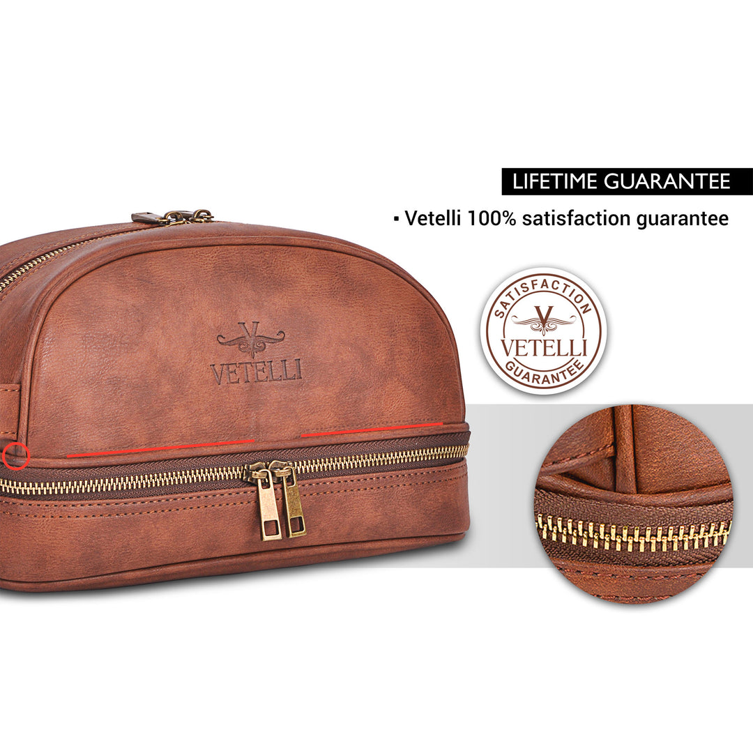 Vetell Classic Leather Travel Toiletry Bag and Dopp Kit w/ 2 Compartments (Used) - VMInnovations