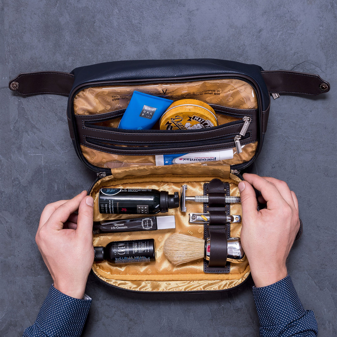 Vetell Leo Large Leather Travel Toiletry Case and Shave Bag (Used)