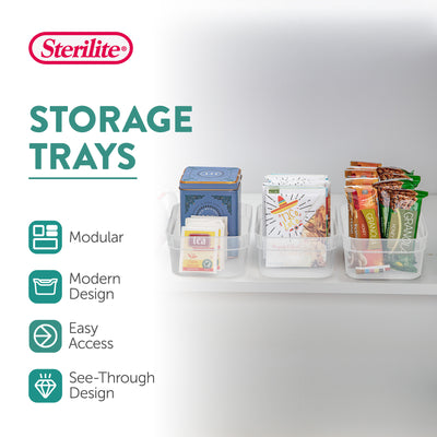 Sterilite Medium Storage Trays for Desktop and Drawer Organizing, Clear, 96 Pack