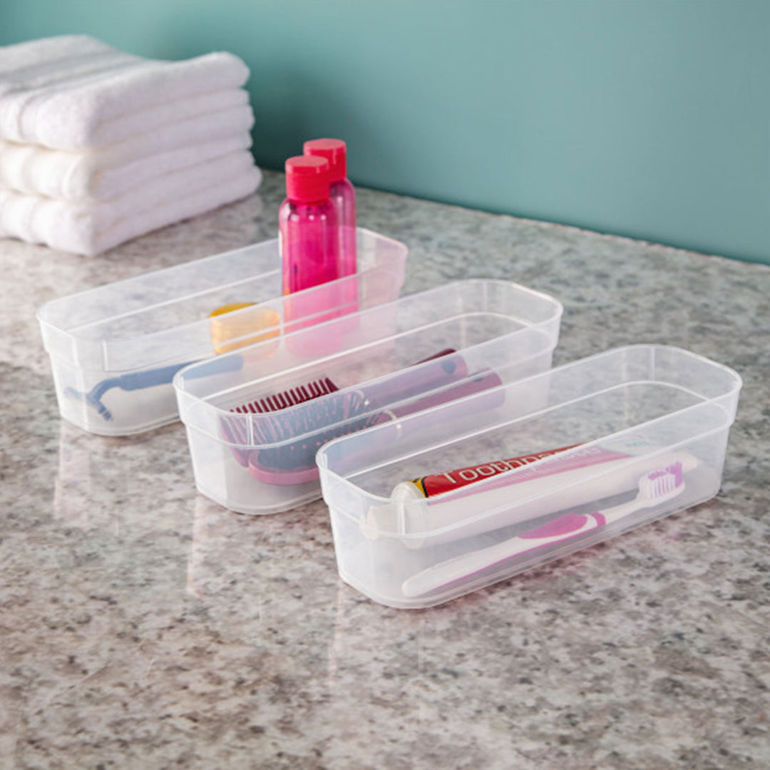 Sterilite Narrow Storage Trays for Desktop & Drawer Organizing, Clear (48 Pack) - VMInnovations