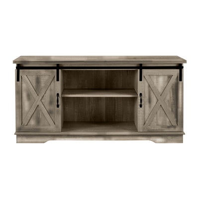 58-In Sliding Barn Door Wooden Farmhouse TV Stand, Natural Tan (For Parts) - VMInnovations