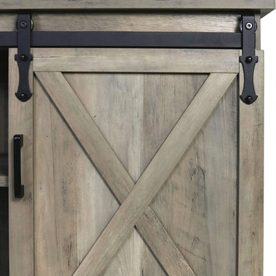 58-In Sliding Barn Door Wooden Farmhouse TV Stand, Natural Tan (For Parts) - VMInnovations