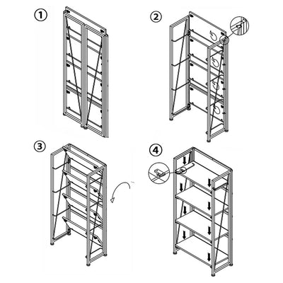 GHQME Fully Assembled Space Saving 4 Tiered Folding Storage Bookcase, Fire Board
