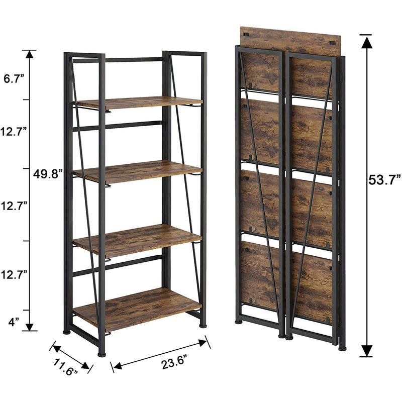 GHQME Fully Assembled Space Saving 4 Tiered Folding Storage Bookcase, Fire Board