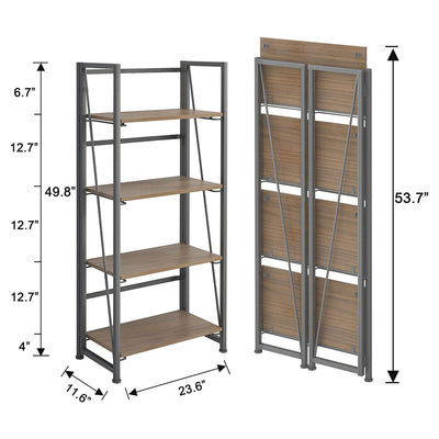 GHQME Space Saving 4 Tiered Folding Bookcase Storage Shelves, Brown and Black
