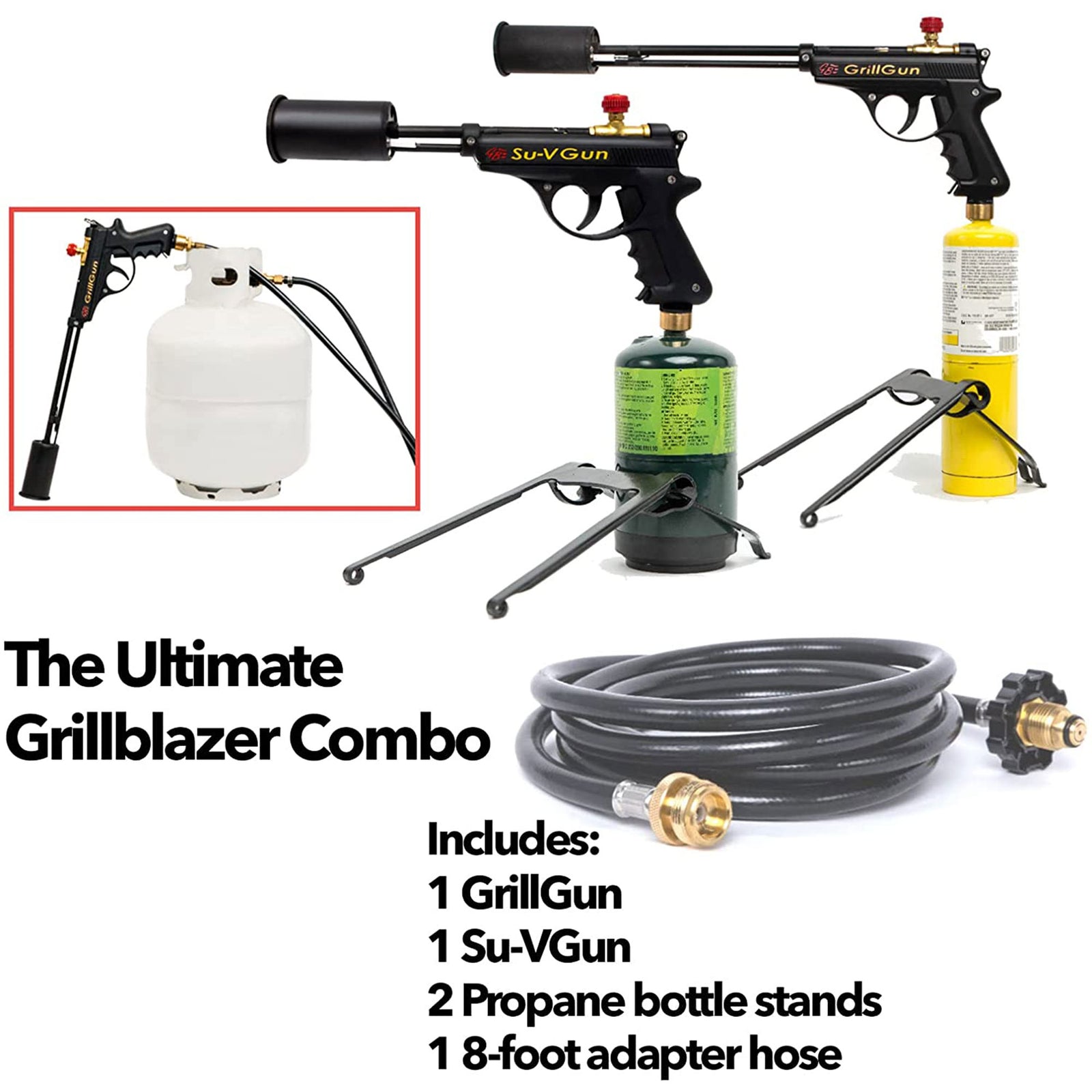 GrillBlazer GrillGun and Su-VGun Combo Charcoal Starter Set w/ Stands and Hose - VMInnovations