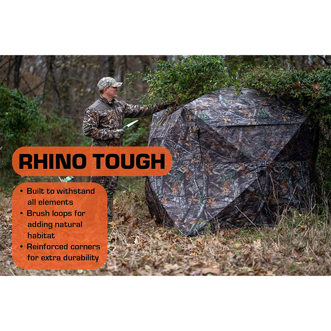 Rhino Blinds R300-RTE 3 Person Hunting Ground Blind w/ 3 Windows, Realtree Edge