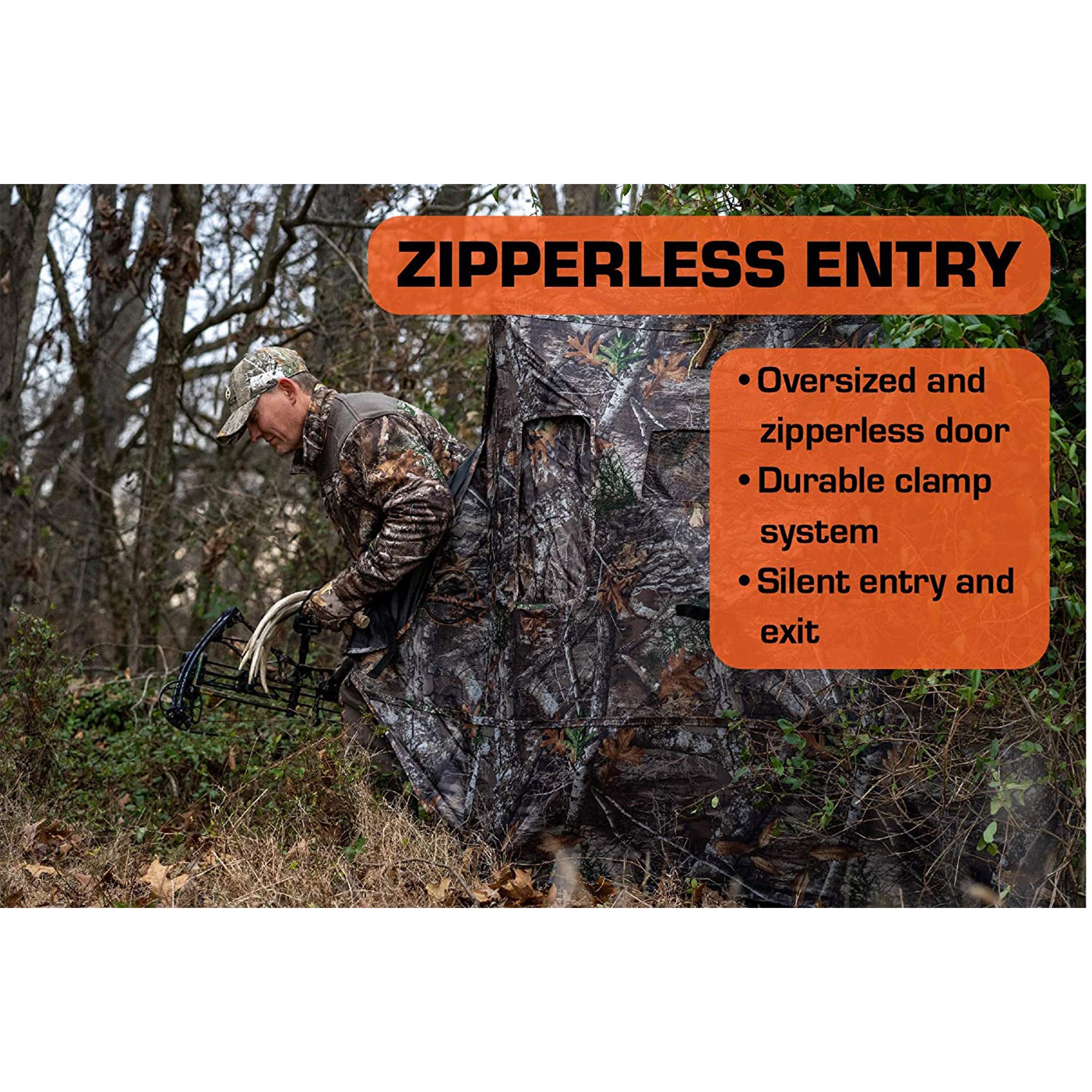 Rhino Blinds R300-RTE 3 Person Hunting Ground Blind w/ 3 Windows, Realtree Edge - VMInnovations