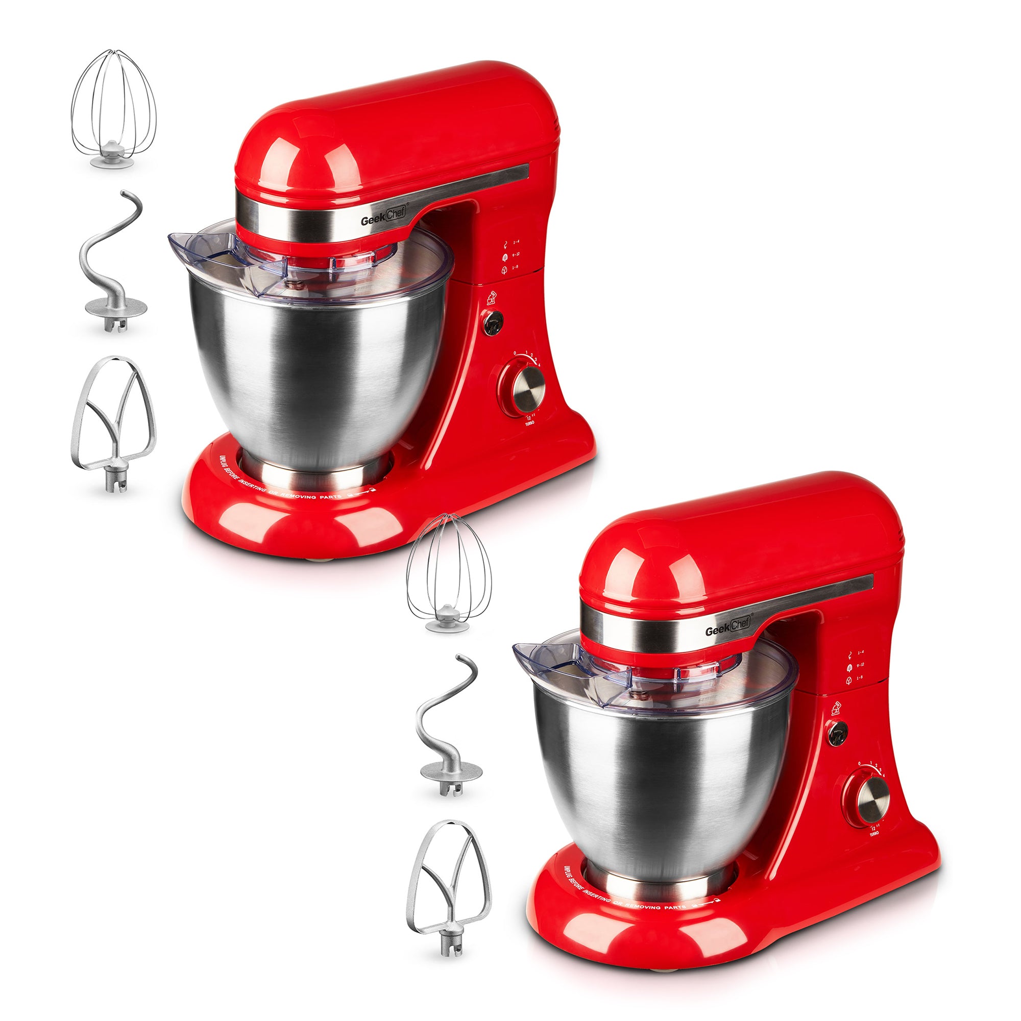 Geek Chef GSM45B Stainless Steel 4.8 Qt Bowl 12 Speed Stand Mixers, Red (2 Pack)