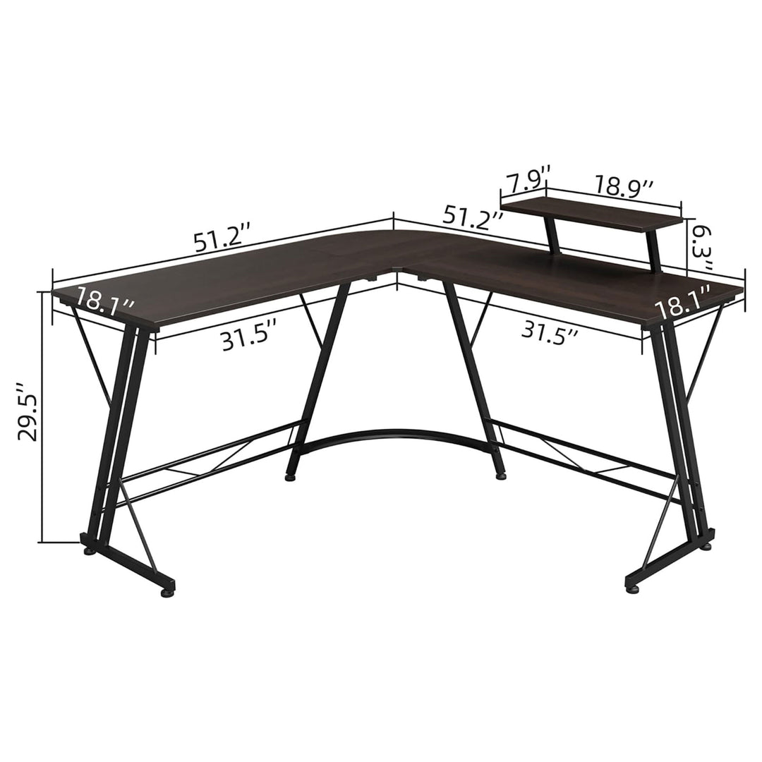 Somdot L Shaped Corner Gaming and Computer Desk with Monitor Stand, Black Walnut